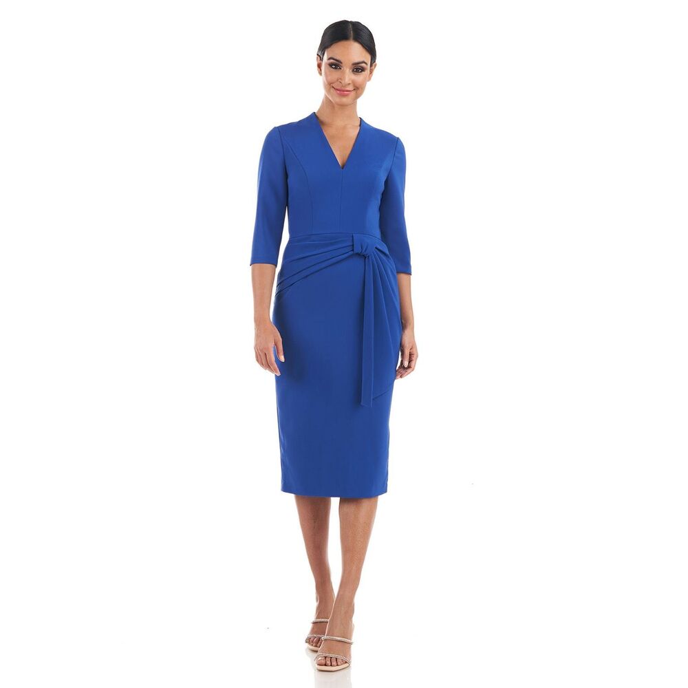 NWT Kay Unger V-neck 3/4 Sleeve Londyn Midi sheath Dress Classic Size 4 $270